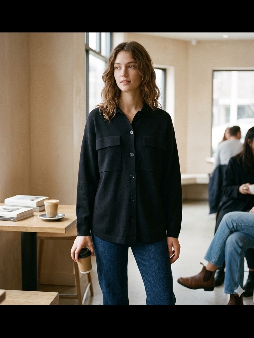 Wilfred Free Ronni Black Utility Shirt with Chest Flap Pockets